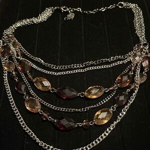 Necklace Layered Multi Strand acylic Beaded brass tone